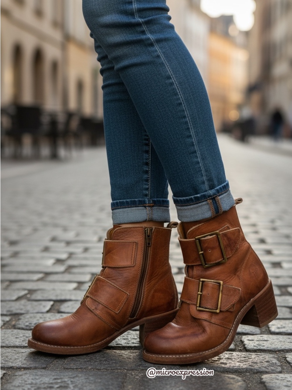 Frye Sabrina Double Buckle Academia Cognac Real Leather Block Heel Ankle Booties - Picture 5 of 14